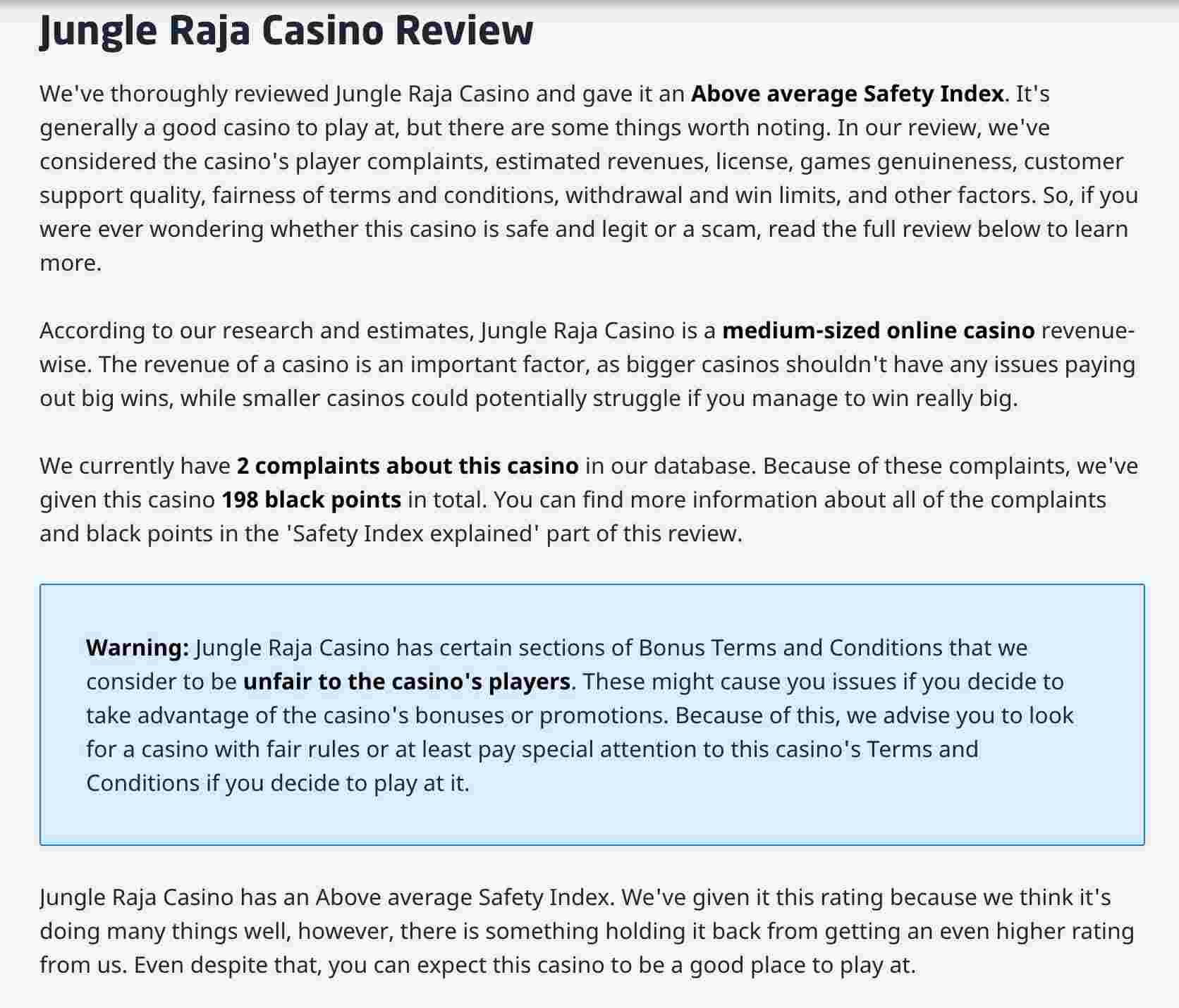 jungle raja review casino guru