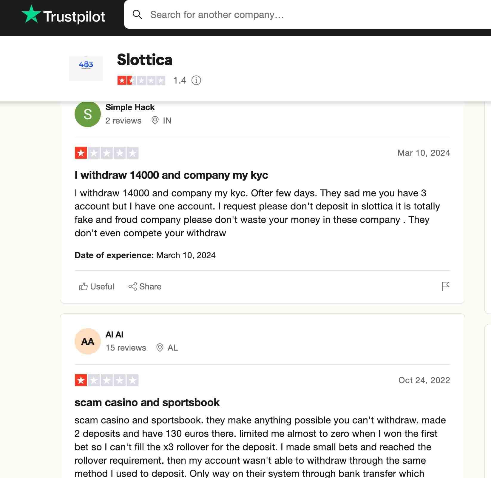 slottica reviews trustpilot